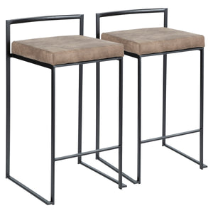 English Elm Fuji Stackable Counter Stool Set Of 2 In Black Frame With Plush Brown Cowboy Fabric Cushion B202P221918
