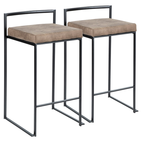 English Elm Fuji Stackable Counter Stool Set Of 2 In Black Frame With Plush Brown Cowboy Fabric Cushion B202P221918