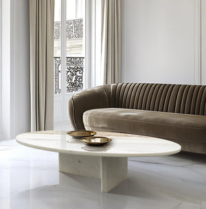 English Elm White Natural Marble Coffee Table – Minimalist Luxury Centerpiece For Modern Living Spaces, 35.4" W1696P262768-GIGA