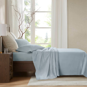 English Elm 4 Pieces Queen Sateen Sheet Set In Calming Blue | Luxurious Egyptian Cotton For Ultimate Comfort B035P381320
