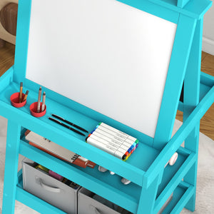 English Elm Qaba Double-Sided Kids Easel with Paper Roll, Magnetic Whiteboard & Chalkboard, Storage Tray Fun Blue W2225P229711