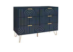 English Elm Modern 6 Drawer Dresser with Gold Metal Handles, Anti-Tip Design, Smooth Slide Drawers for Bedroom Dark Blue W688P170447