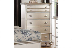 English Elm Silver 5-Drawer Chest of Drawers 39"x18"x56" — Elegant Champagne Finish, Modern Plywood Storage Piece B011P360173