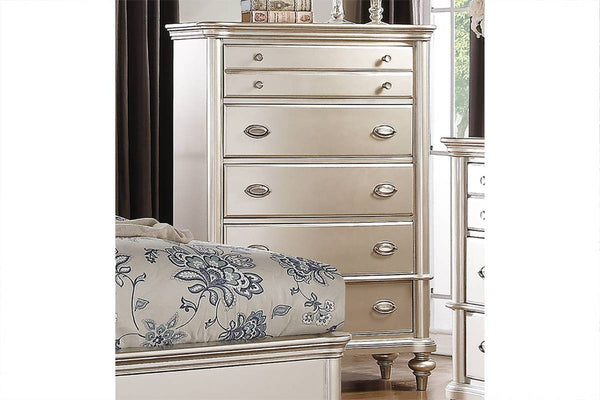 English Elm Silver 5-Drawer Chest of Drawers 39"x18"x56" — Elegant Champagne Finish, Modern Plywood Storage Piece B011P360173