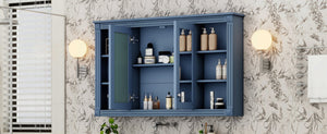 English Elm 47 Inch Wall Mounted Medicine Cabinet with Mirror Open Shelving and Adjustable Storage N710P363550C