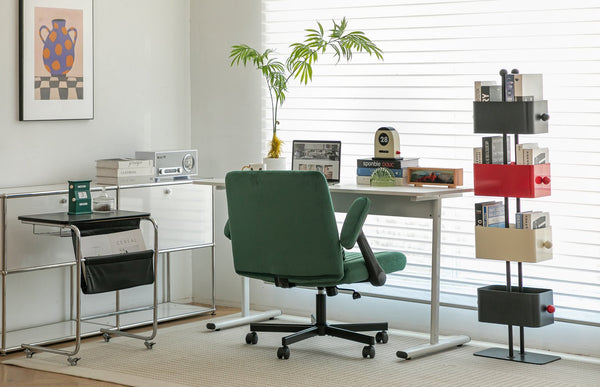 English Elm Green Linen Velvet Criss Cross Office Chair with Wheels, Adjustable Height, Pillow & Ergonomic Design W3394P336176