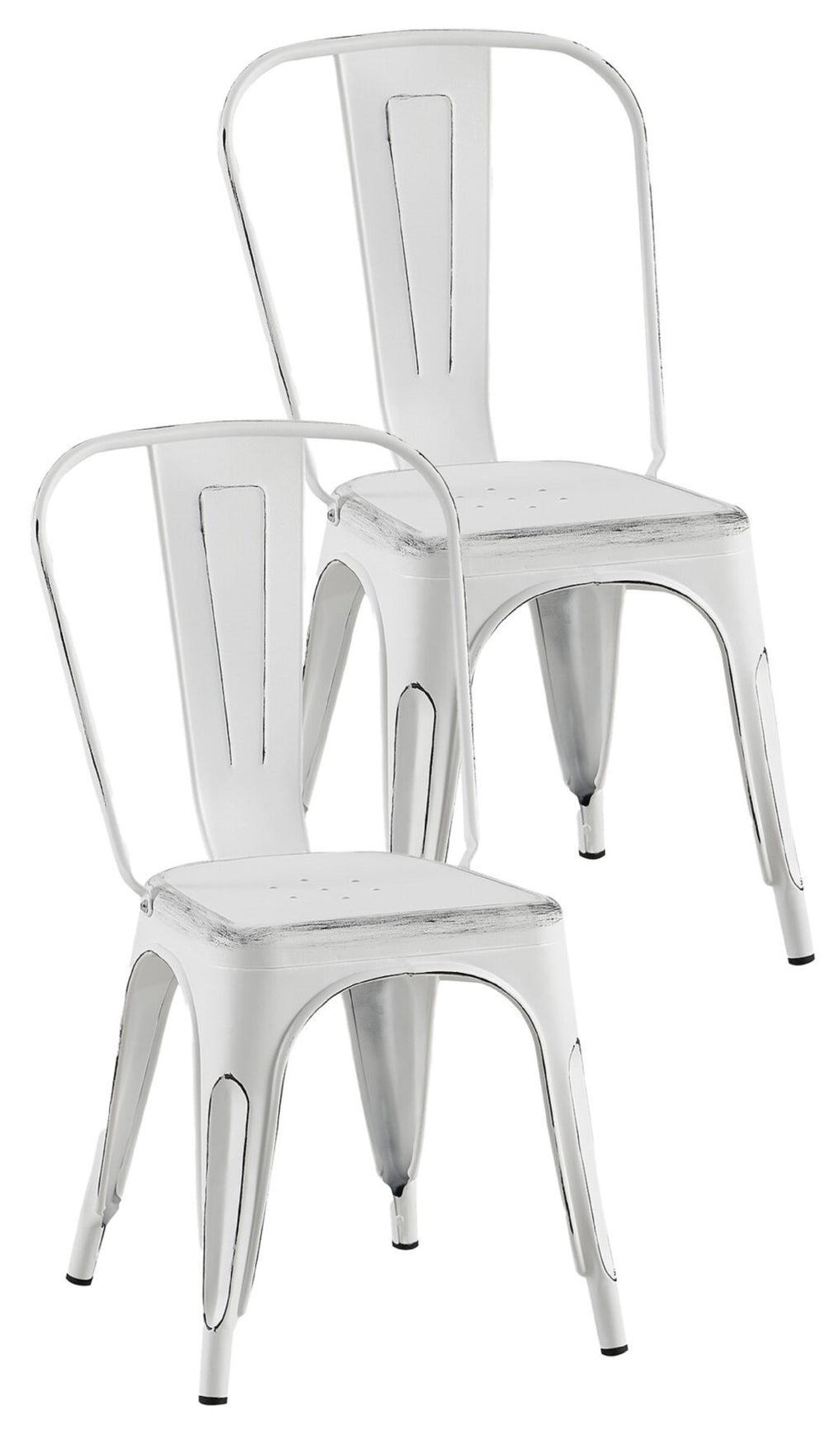 English Elm 2pc Industrial Metal Dining Chairs Stackable High Gloss Set for Kitchen or Modern Matte White B011P238551