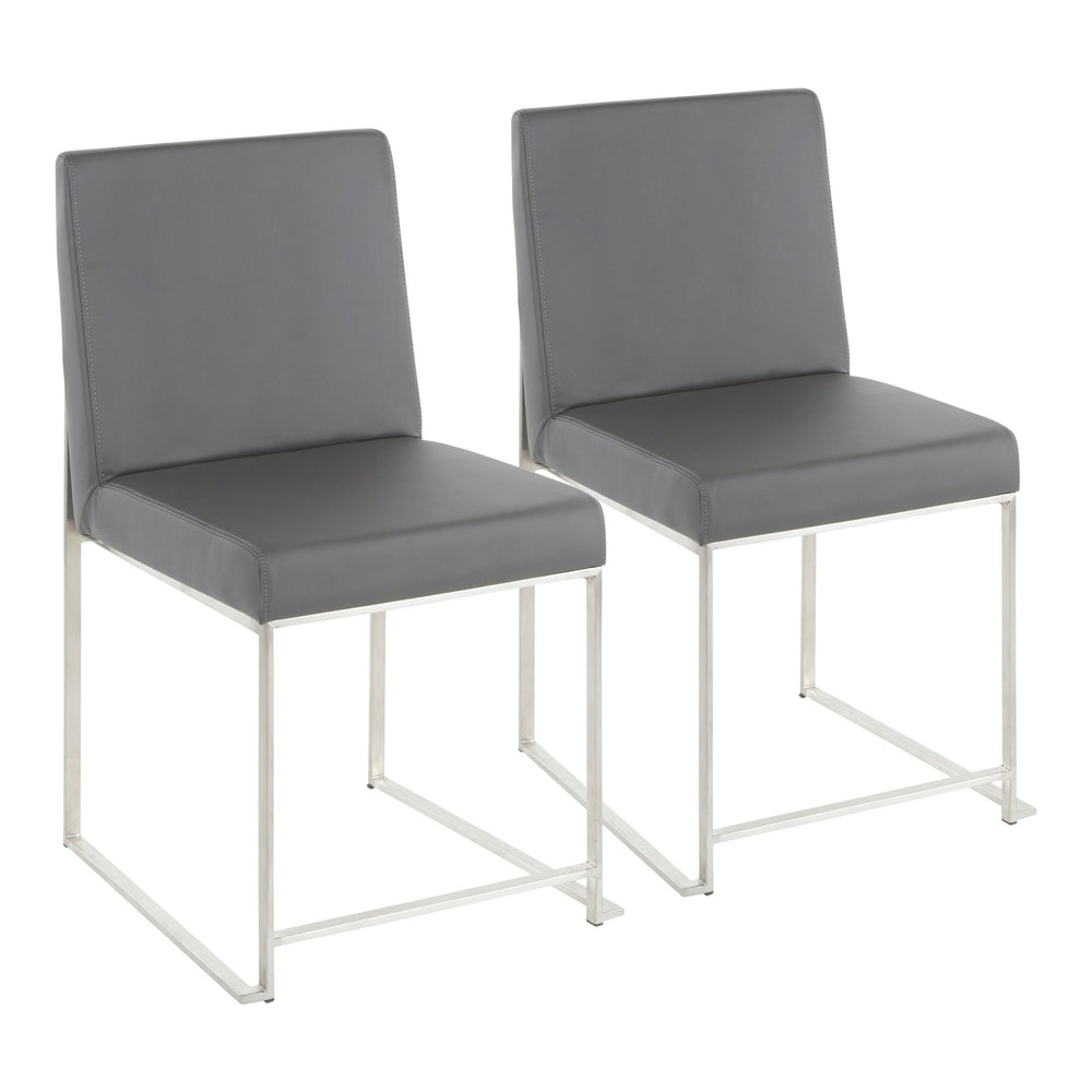 English Elm High Back Fuji Dining Chair Set Of 2 - Contemporary Grey Faux Leather & Polished Stainless Steel Design B202P223559
