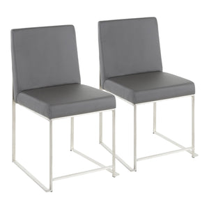 English Elm High Back Fuji Dining Chair Set Of 2 - Contemporary Grey Faux Leather & Polished Stainless Steel Design B202P223559
