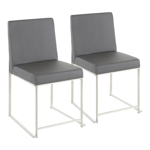 English Elm High Back Fuji Dining Chair Set Of 2 - Contemporary Grey Faux Leather & Polished Stainless Steel Design B202P223559