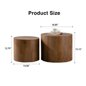 English Elm Nesting Round Coffee Table Set of 2 — Modern MDF Top Accent End Tables, Space-Saving & Durable 93 Brown,Wood W3081P255152