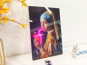 English Elm 24X16 Neon Style Led Wall Art – Illuminated Girl With Pearl Earring Acrylic Print For Modern Spaces T3976P383261