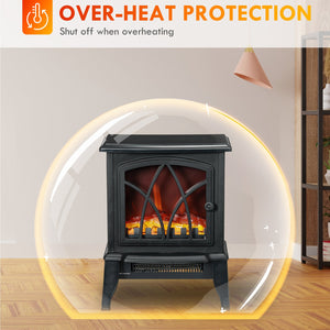 English Elm Homcom 18" Electric Fireplace Stove – Portable Freestanding Heater With Realistic Flame & Safety Features W2225P229139