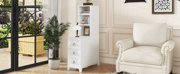 English Elm End Table With 3 Drawers And 2 Open Shelves - Stylish Corner Side Table With Charging Ports In White W2593P289147