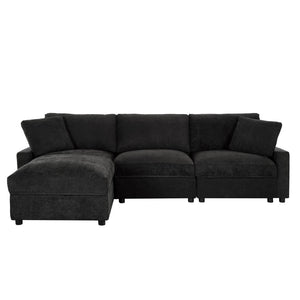 English Elm 103.54" L-shaped Modular Sectional with Ottoman Storage Polyester Cloud Sofa Black W1669S00052