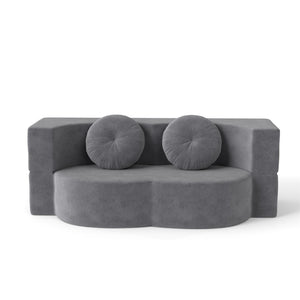 English Elm Modern Corduroy Folding Floor Sofa Sleeper with Foam Fill for Studio Bedroom Guests Antique Gray W2353P379625