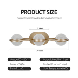 English Elm Bathroom Vanity Light, Elegant 3-Bulb Led Fixture With Crystal Sand Shades In Champagne Gold Finish W2312P374866
