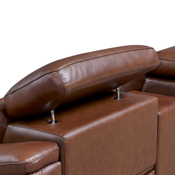 English Elm Leather Match Modular Sectional Power Reclining Sofa with Console and Cup Holders Dark Brown B2748S00035