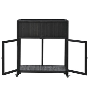 English Elm TOPMAX Mini Cold Frame Greenhouse with Fir Wood, Polycarbonate Doors, Raised Bed & Removable Wheels Black N717P229026B