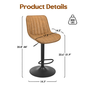 English Elm Bar Stools Set Of 2 - Stylish Swivel Adjustable Height Chairs In Brown Pu Leather For Kitchen & Bar T3623P363863