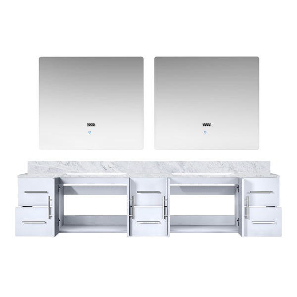 English Elm Glossy Double Bath Vanity 84" W X 22" D With Durable Carrara Marble Top & Led Mirrors For Elegance B2731S00837