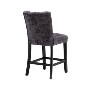 English Elm MAGALY Velvet Dark Grey Bar Stools Set of 2 - Rubberwood Frame, Transitional Design, Easy Care Upholstery B201P290542