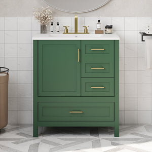 English Elm 30" Green Modern Bathroom Vanity with Ceramic Sink, Solid Wood Frame, Soft-Close Doors & Drawers N729P177787F