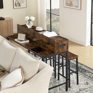 English Elm 59 Modern 59" Bar Table Set with LED Multicolor Lights, Built-In Power Socket & 3 Stools, Sturdy Brown W2972P313231