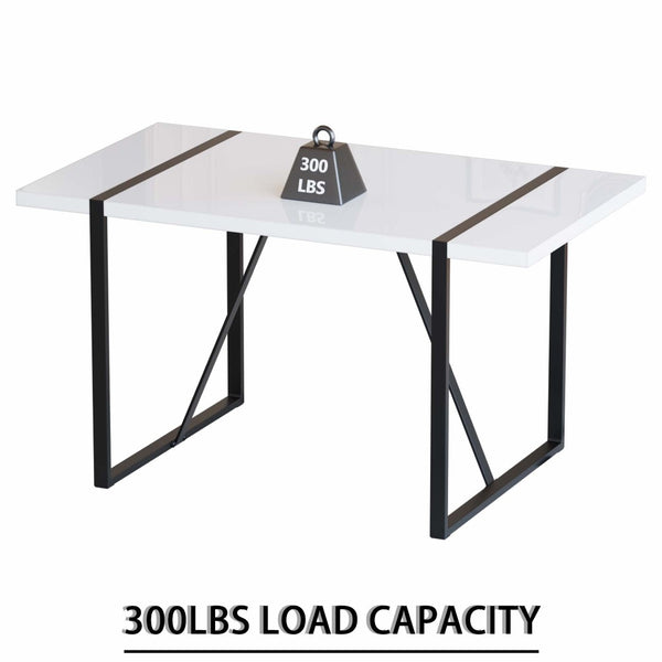 English Elm 55 Inch Industrial Dining Set White Mdf Table Matte Black Legs Four Padded Pu Chairs Blue,White W2189S00854