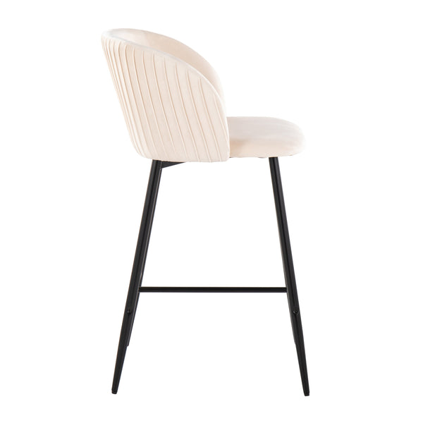 English Elm Fran Pleated Counter Stools Set Of 2 In Chic White Velvet & Sleek Black Metal For Modern Spaces B202S00275