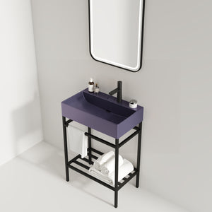English Elm LOFI Ceramic Integrated Bathroom Vanity 24" with Rectangular Basin, Open Metal Shelf, Easy Clean Purple+Black W2615S00061