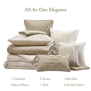 English Elm 10-piece California King Velvet Jacquard Comforter Set Layered Bedding with Microfiber Shams Champagne B035P482942