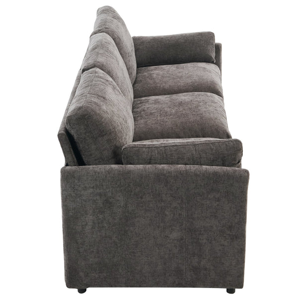 English Elm 89" Plush Chenille 3-Seater Sofa with Double-Layer Cushions, Deep Seating, Removable Lumbar Pillow, Elegant Stitching Grey N719P251497E