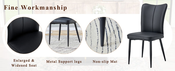 English Elm Black Wood Grain Mdf Dining Table Set Seats 4 with Striped Pu Leather Chairs W1151S04427