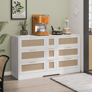 English Elm 51.2 Rattan Locker with 9 Spacious Drawers and Metal Handles—Versatile Storage for Home Organization White W757P238063