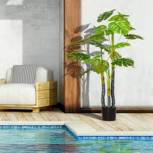 English Elm HOMCOM Realistic 4FT Monstera Tree in Nursery Pot, 924 Lifelike Leaves, Durable Outdoor/Indoor Decor W2225P217283