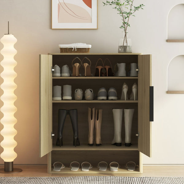 English Elm Shoe Storage Cabinet Wooden Enclosed Organizer with Adjustable Shelves for Entryway W1321P396351