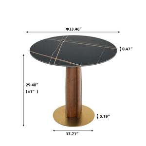 English Elm Modern Round Dining Table - 33.5" Sintered Stone Top With Wooden Legs & Gold Base For Small Spaces P4 W1535S00602-GIGA