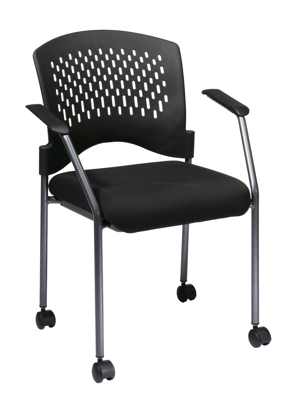 OSP Home Furnishings Titanium Finish Stackable Visitors Chair with Ventilated Back for Modern Office Spaces 8640-30