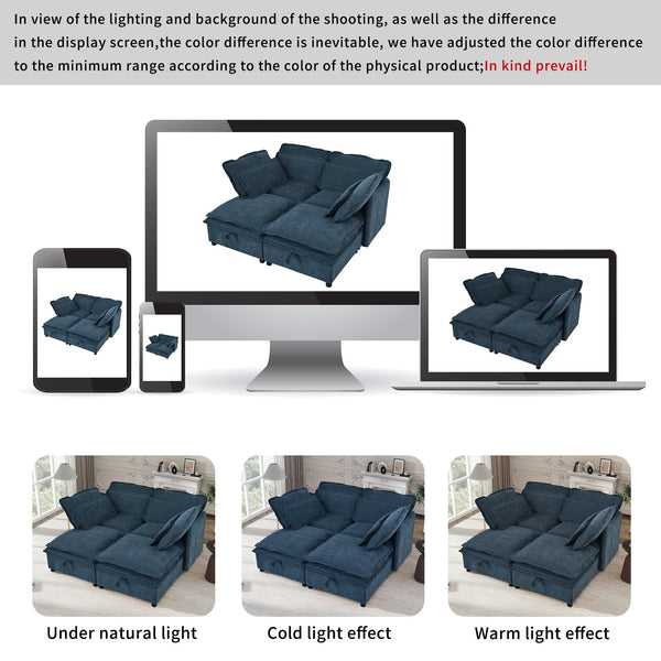 English Elm U_Style Modular Double-Layer 4-Seater Sofa with Hidden Storage, Removable Covers, Foam Comfort Dark Blue WY000422AAC