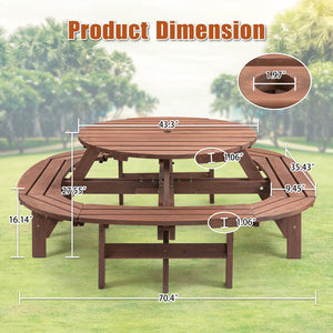 English Elm 10-12-person Round Outdoor Wooden Picnic Table with Umbrella Hole, 500-lb Capacity, Fir Wood, Walnut Brown W1422P269604