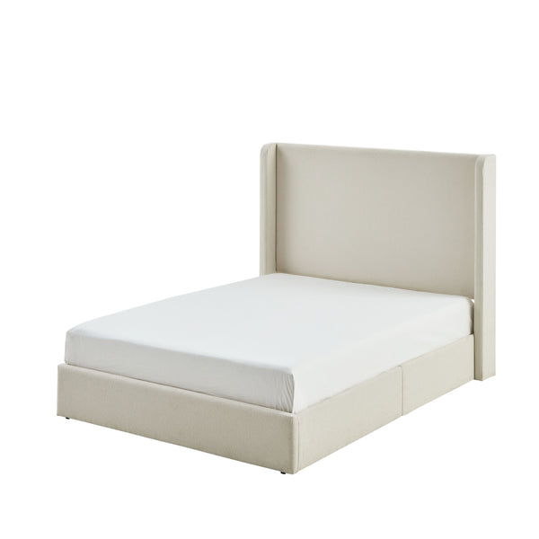 English Elm Carmen Boucle Upholstered Wingback Bed with 52.3" High Headboard, Modern Minimalist Platform Frame Ivory B083P358535