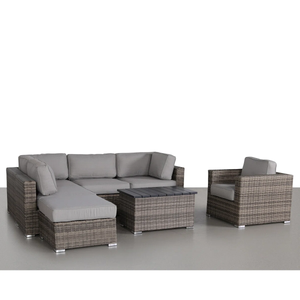 English Elm LSI 4-Person Outdoor Wicker Seating Set with Cushions, 7-Piece Fully Assembled Patio Lounge Group with Durable Aluminum Frame and Machine-Washable Covers Grey Mix B120S00063