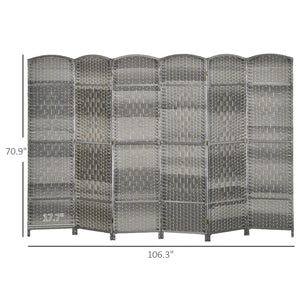 English Elm HOMCOM 6-Panel Room Divider 6' Tall Folding Privacy Screen — Hand-Woven Arched Top, Durable Grey W2225P200374