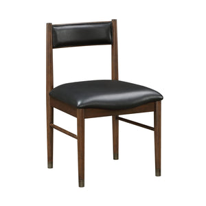 English Elm Black Leather Upholstered Side Chairs Set of 2 — Cherry Wood Frame, Modern Transitional Dining Seating, 19.5" Seat Height, Sleek Comfort B011P217882