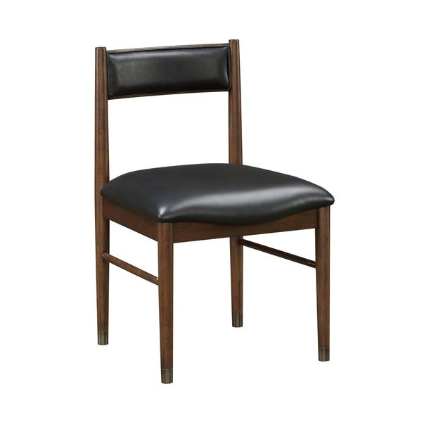 English Elm Black Leather Upholstered Side Chairs Set of 2 — Cherry Wood Frame, Modern Transitional Dining Seating, 19.5" Seat Height, Sleek Comfort B011P217882