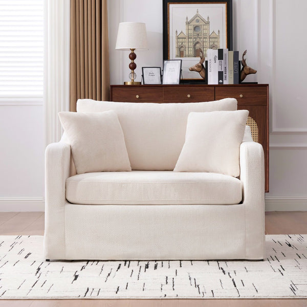 English Elm 43.9" Oversized Chenille Accent Chair with Bolster Pillows Farmhouse Living Room Seat Beige W3098P419122