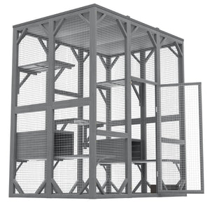 English Elm Outdoor Fir Wood Cat Enclosure Three Tier Six Platform Habitat with Waterproof Roof W1598P390796