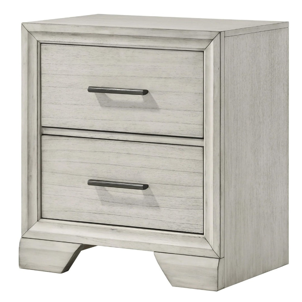 English Elm Jeni Two Drawer Wood Nightstand Rustic White Finish with Chrome Pulls Bedroom Storage B056P417052