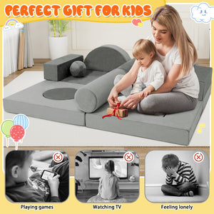 English Elm 14pcs Modular Foam Play Couch Set Convertible Toddler Fort Builder for Playrooms Dark Gray T5880P493428
